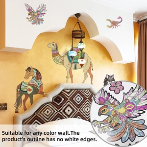 Detail of eagle wall sticker showing seamless edge-cut technology on various backgrounds