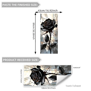 Detaillierte Größenangaben für schwarze Rosen Glasfolie mit Maßen vor und nach dem Anbringen