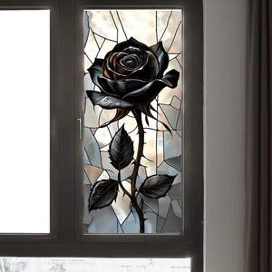 Schwarze Rose Buntglas Fensteraufkleber Statisch Haftend Dekorativ Sichtschutzfolie Gothisch Blume Aufkleber Für Glastür Heimdeko