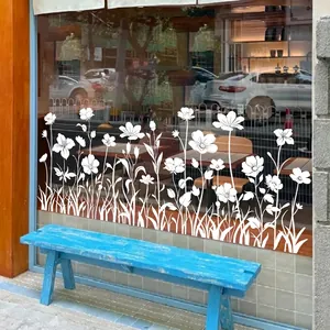 Weiße Blumen Garten Silhouette Statische Fensterfolie Aufkleber für Glasdekor