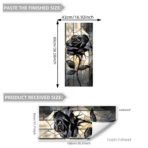 Detaillierte Größentabelle für schwarze Rose Wandtattoo mit Maßen von 43x89cm nach Montage