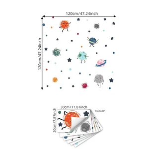 Cartoon space wall decals with colorful planets and stars for kids' bedroom decoration