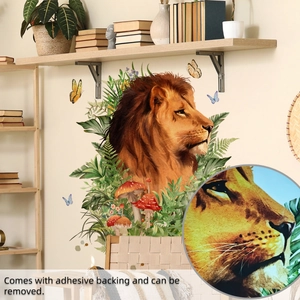 Wandsticker-Detail mit Löwe, Blättern und Pilzen für das Kinderzimmer in warmen Tönen