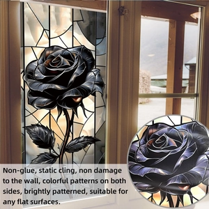 Detail der statischen Fensterfolie mit schwarzer Rose und beidseitigem Blumendesign