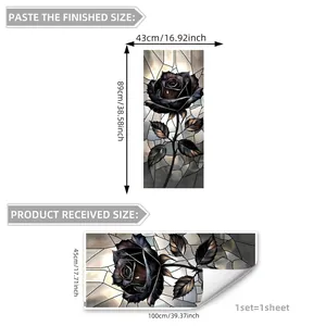 Schwarze Rose Fensterfolie im Bleiglas-Stil statisch haftende Aufkleber für Glasdekor