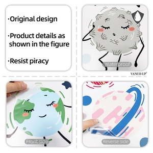 Close-up showing waterproof planet wall stickers with hand-drawn cartoon designs