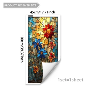 Detailed dimensions of stained glass floral window film, size 45x100cm with peeling effect