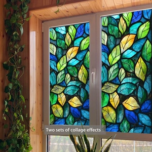 Static cling window film with colorful leaf pattern for decorative privacy and light control