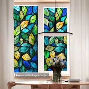 Abstract leaves stained glass window film for home privacy and decorative sunlight filtering