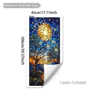Stained glass style wall sticker with moon and starry tree design, 45x100cm size