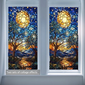 Detail view of two-piece mosaic window film with Van Gogh Starry Night inspired design