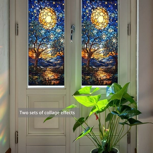 Detailed view of impressionist style window film showing two sets of collage effects