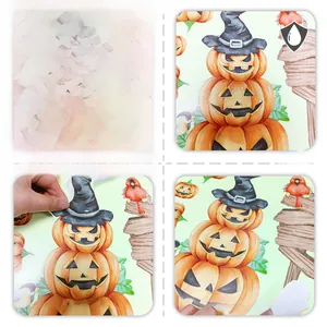 Detailed views of waterproof Halloween pumpkin sign wall stickers showing design and double sides