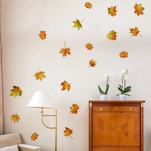 Stickers muraux 3D feuilles d'érable avec accents dorés pour décor de salon