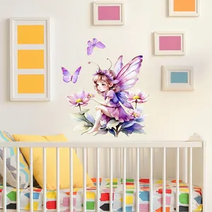 Luminous green fairy and butterfly wall decals for children room decoration in a cozy bedroom