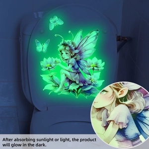 Luminous fairy and butterfly wall sticker glowing green in the dark for room decoration