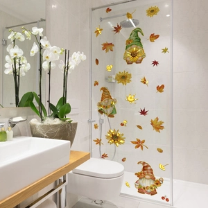 Fall Gnomes and Sunflowers wall decals for cozy autumn window and glass decoration