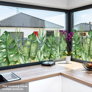 Watercolor monstera leaf window stickers with static cling for double-sided glass decor