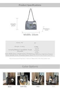 Detailed size chart and multi-color view of large PU leather tote bag with cloud charm