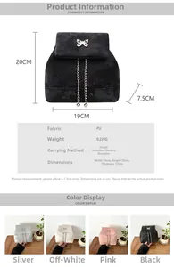 Detailed size specifications for the PU mini backpack with bow knot and chain strap