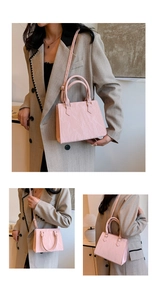 Pink PU crossbody bag with pleated texture shown in handheld and shoulder carry styles