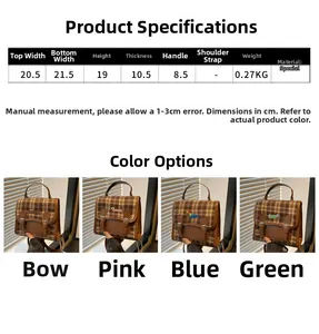 Size chart and dimensions for the British plaid backpack with dachshund embroidery