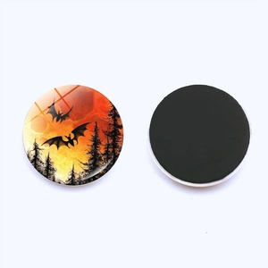 Magnets d'Halloween 25mm en verre avec chauve-souris et lune pour décoration frigo