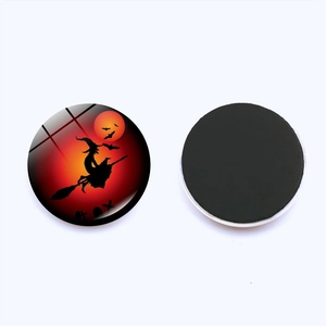 Aimant de frigo Halloween en verre avec silhouette de sorcière et dos magnétique 25mm