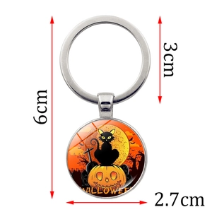Halloween Kürbis und schwarze Katze Glaskabochon Schlüsselanhänger mit Silberanhänger
