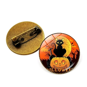 Vintage Halloween Brosche Legierung Glasdeckel Kürbis Hexe Fledermaus Geist Abzeichen Pin Feiertagsparty Kostüm Schmuck