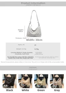 Detailed size chart for large PU leather tote bag showing 30x20x10 cm dimensions