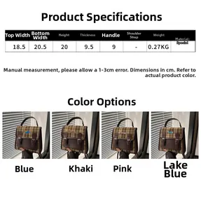 Tableau des tailles détaillé pour sac à dos à carreaux avec dimensions et couleurs