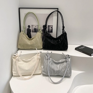 Women Fashion Large Capacity Underarm Bag French Minimalist Crinkled PU Leather Hobo Bag With Knot Shoulder Strap Tote
