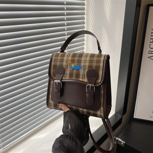 Vintage Gingham Dog Embroidery Mini Backpack For Women PU Leather Patchwork Preppy Style Small School Bag Casual Daypack
