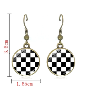 Vintage bronze checkerboard drop earrings for women with detailed size measurements