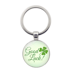 Portachiavi in Metallo Quadrifoglio Verde Buona Fortuna Ciondolo in Vetro Lega di Zinco Shamrock per Regalo di San Patrizio