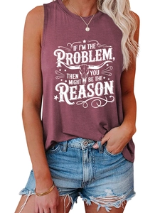 Retro rose red tank top with white letter print and bull skull graphic in vintage style