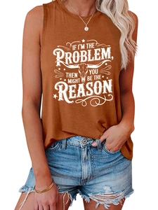 Close-up of vintage bull skull print and typography on burnt orange sleeveless tank top