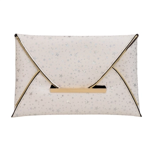 Pochette Enveloppe Femme Mode Imprimé Étoiles en Cuir PU avec Barre Métallique Dorée Sac à Main de Soirée pour Mariage Fête