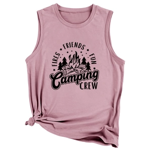 Débardeur de camping rose avec imprimé Friends Fires Fun et nœud élégant à l'ourlet