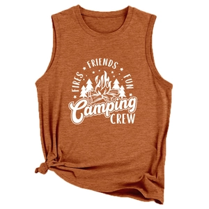 Débardeur femme Camping Crew rouge rouille avec imprimé graphique et détail noué