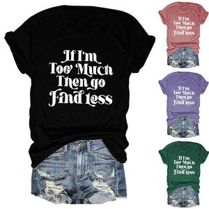 Détail des slogans de T-shirt pour femmes en noir, rose, violet et vert au choix
