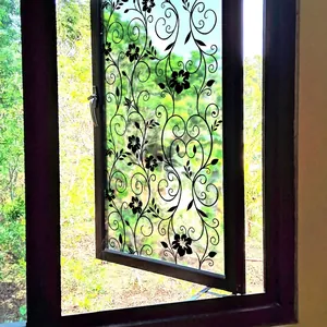 Black floral vine static window film sticker for decorative glass surfaces
