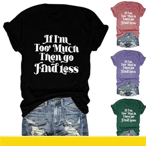 T-Shirt Décontracté en Mélange de Coton pour Femmes Col Rond Manches Courtes Imprimé Lettres Coupe Ample Style Vintage