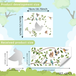 Muurstickers met vogels en takken spiegeleffect 78x66cm voor slaapkamer decor