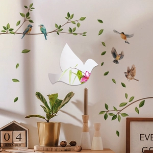 Creatieve muurstickers met handgeschilderde vogels en takken voor de slaapkamerdecoratie