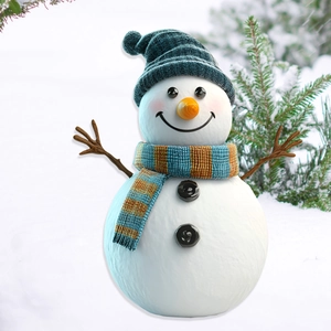 PVC Christmas snowman garden stake decoration featuring blue hat and winter snowy background