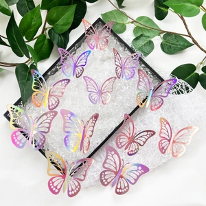 3D Holle Vlinder Muurstickers Metallic Regenboog Vlinder Stickers Voor Woonkamer Slaapkamer Huis Decoratie