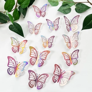 Set van 12 3D holle vlinders met regenboogverloop voor muurdecoratie in huis