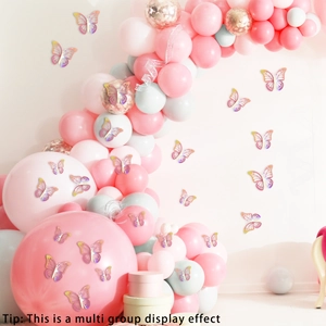 Detail van iriserende 3D-vlinder muurstickers met een metallic hol ontwerp